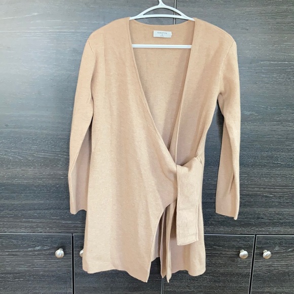 Babaton Sweaters - Babaton Camel Wool & Linen Tie Front Cardigan size XS